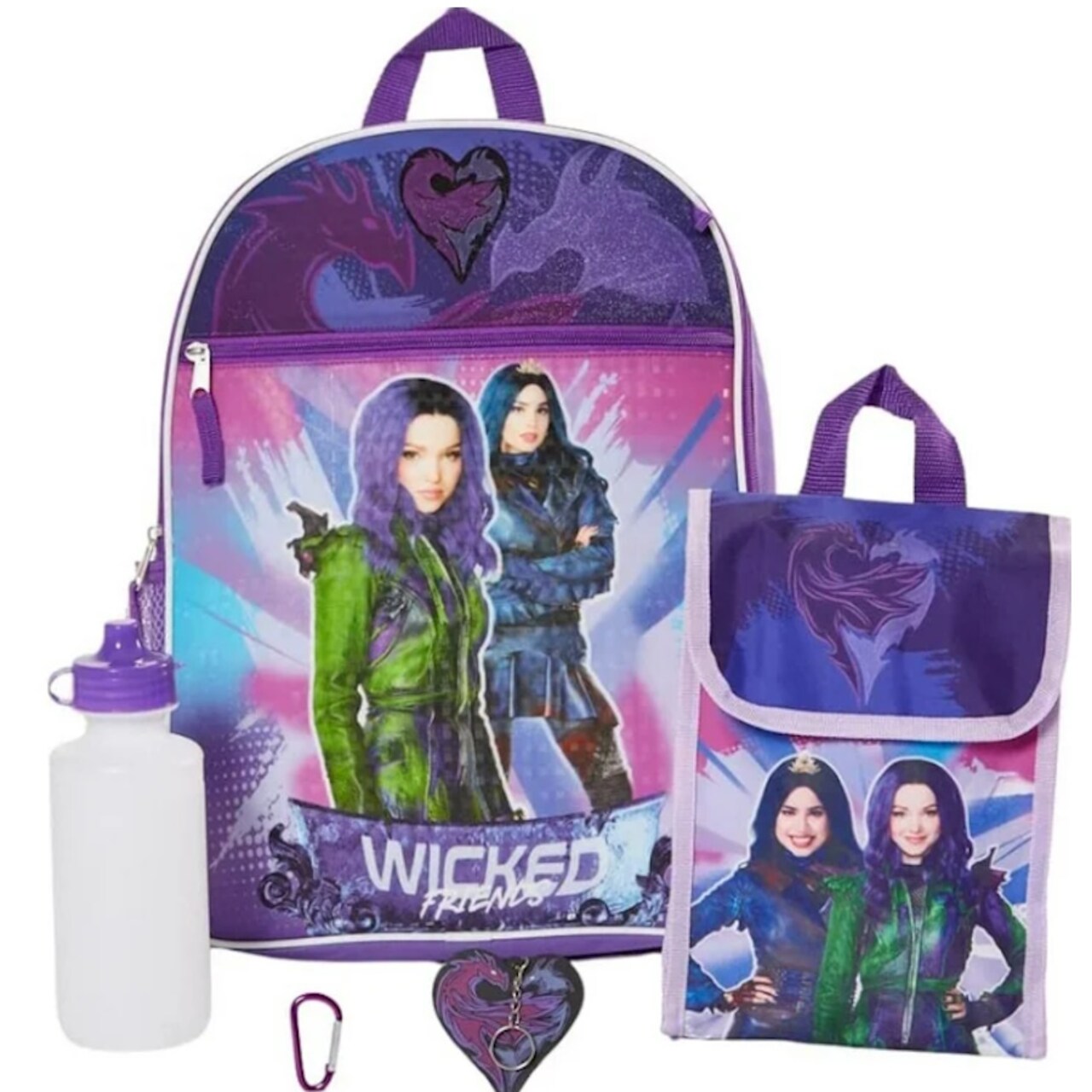 Disney Descendants Girls Backpack with Lunch Bag Water Bottle 5 Piece Set 16 inch